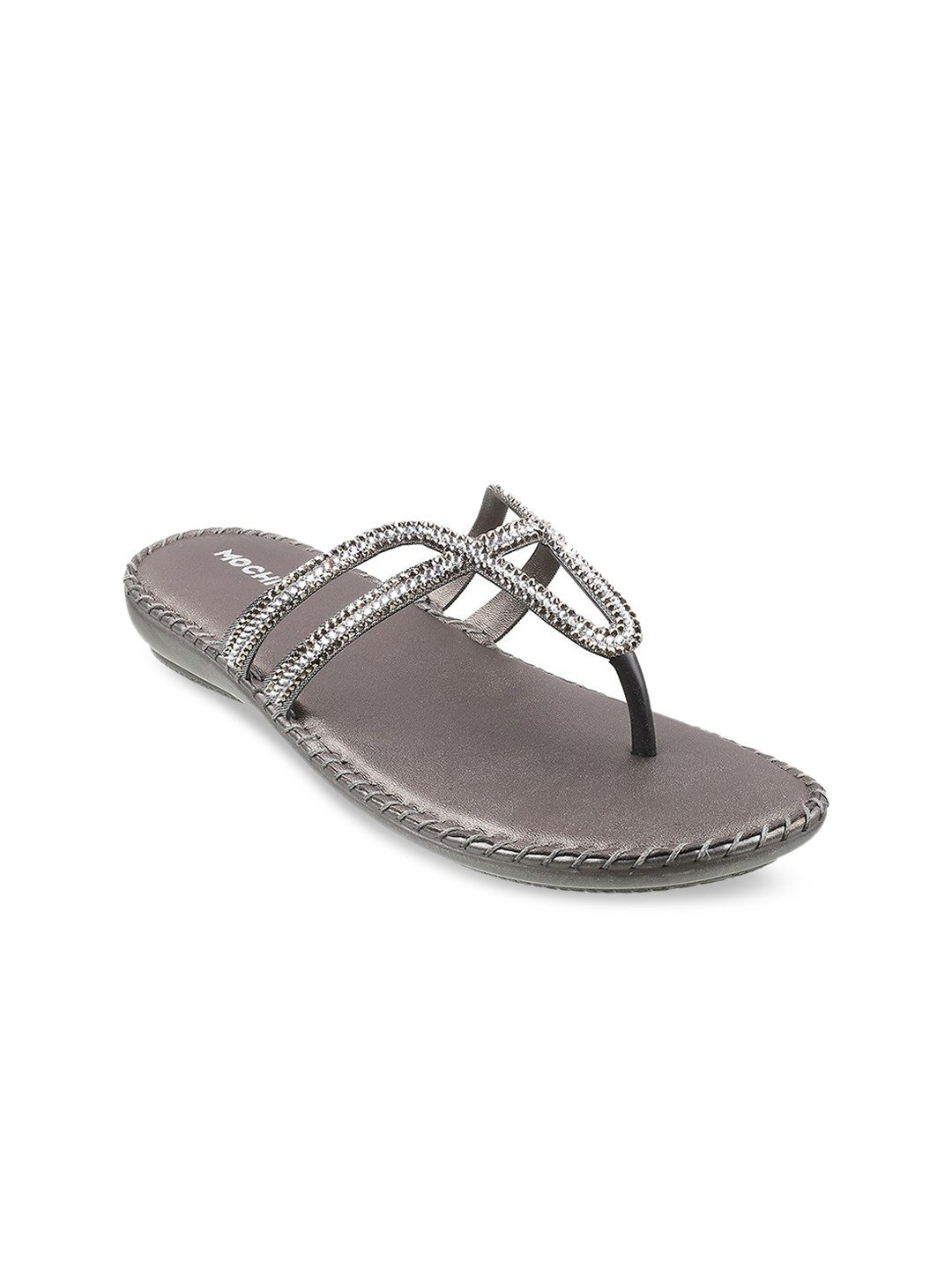 

Mochi Women Grey Embellished T-Strap Flats