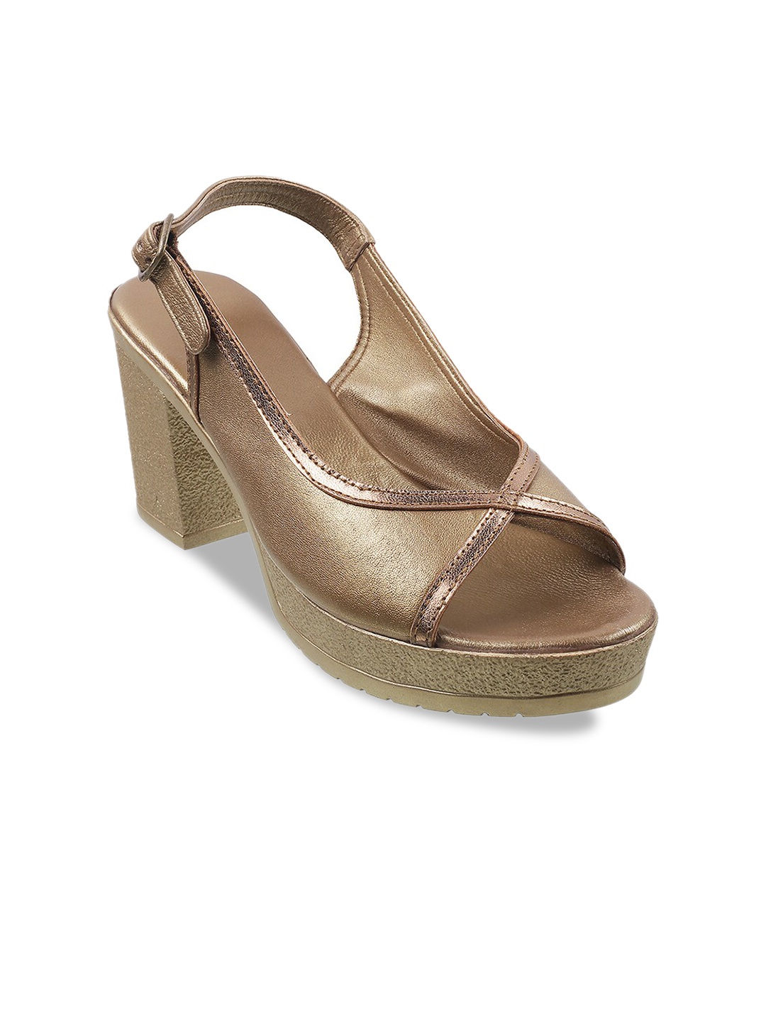 

Mochi Gold-Toned Party Block Peep Toes with Buckles