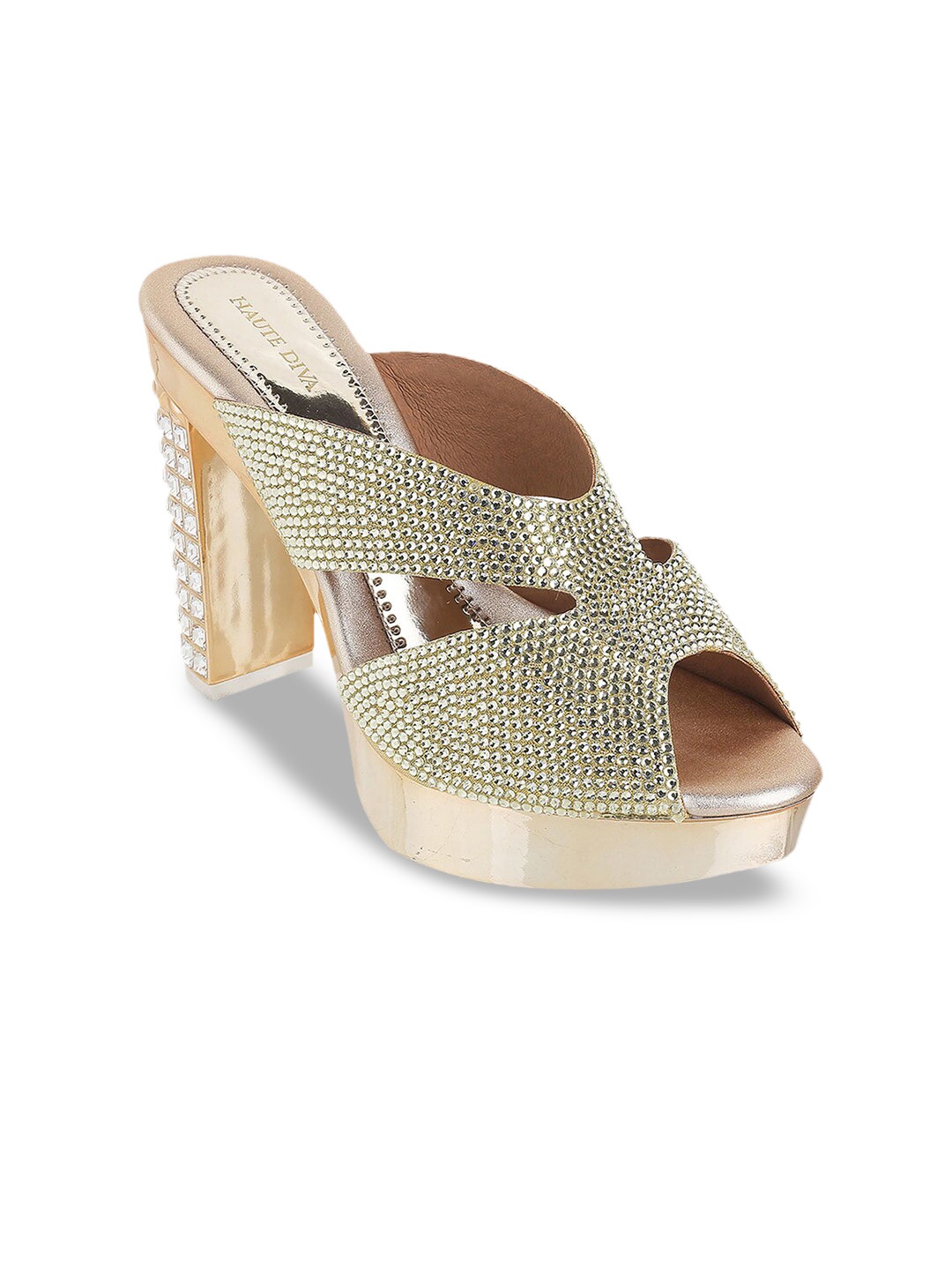 

Mochi Gold-Toned Embellished Party Block Sandals