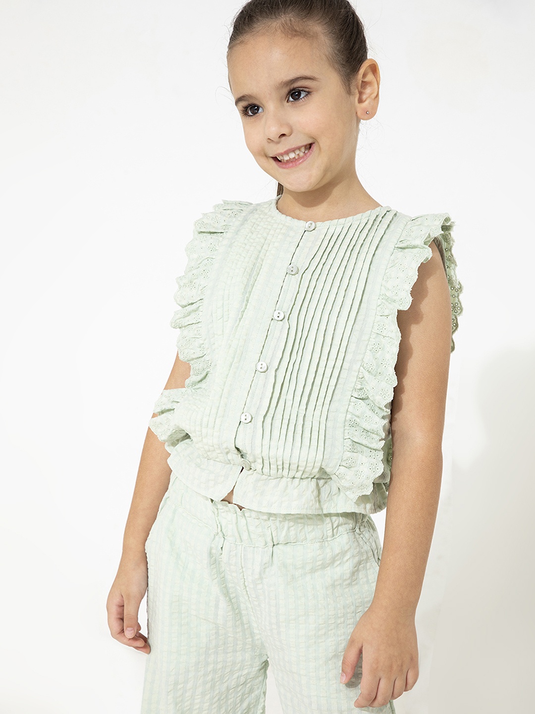 

Cherry Crumble Girls Green Top with Trousers