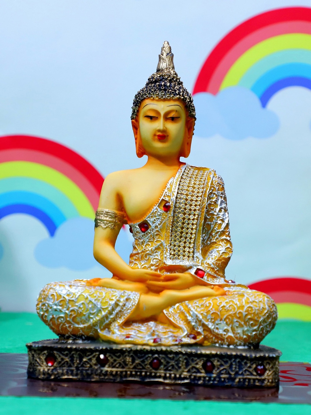

FASHIYANOO Yellow Meditation Buddha Idol Showpiece