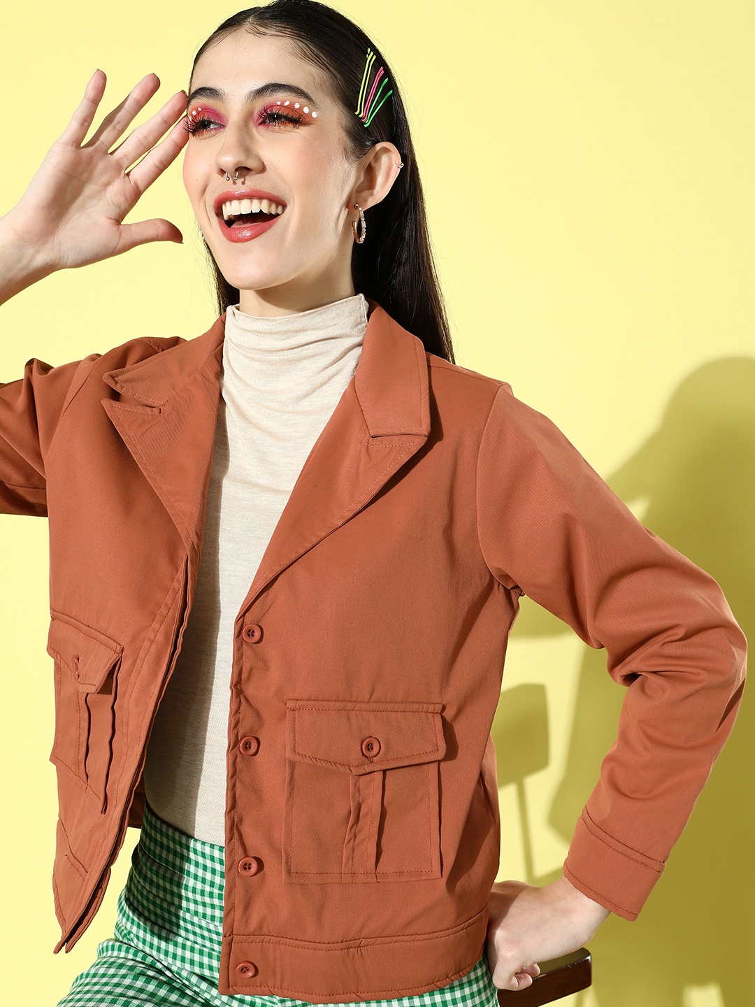 

Mast & Harbour Women Rust Orange College Cool Utility Tailored Jacket