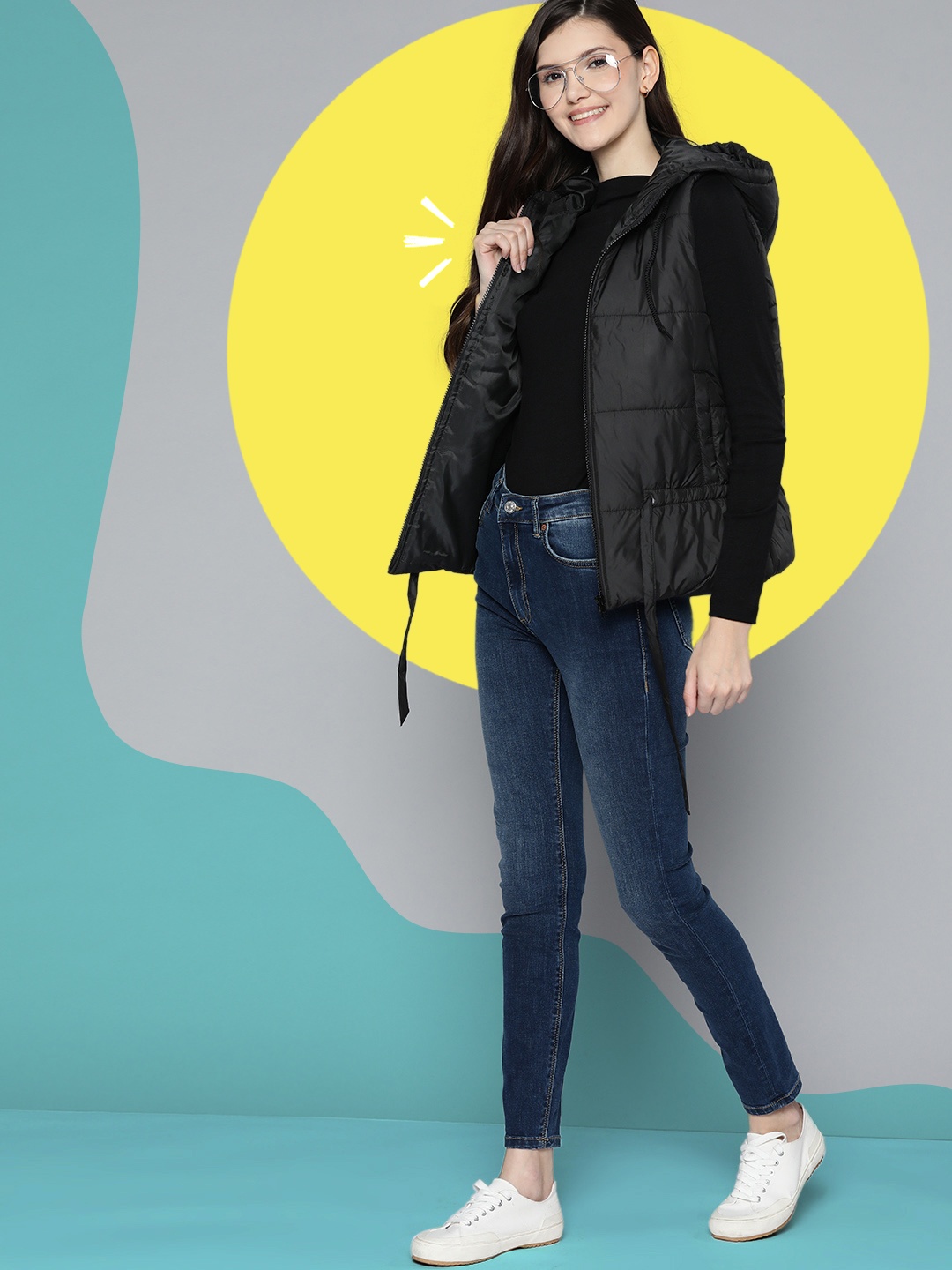 

Mast & Harbour Women Black Solid Padded Jacket