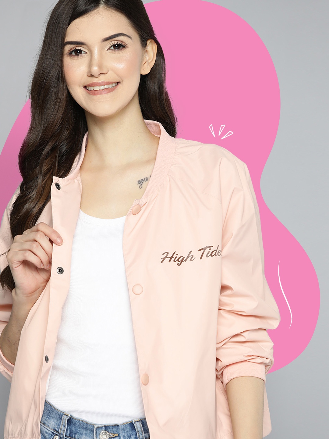 

Mast & Harbour Women Peach-Coloured Typography Tailored Jacket
