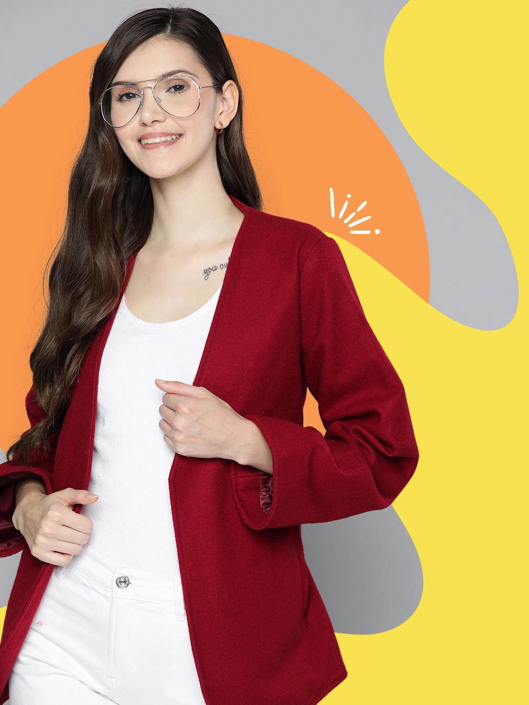 

Mast & Harbour Women Maroon Solid Front-Open Blazer with Belt