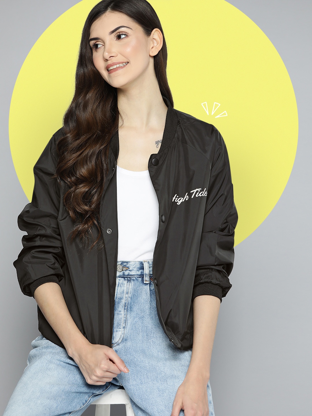 Mast & Harbour Women Black Typography Tailored Jacket
