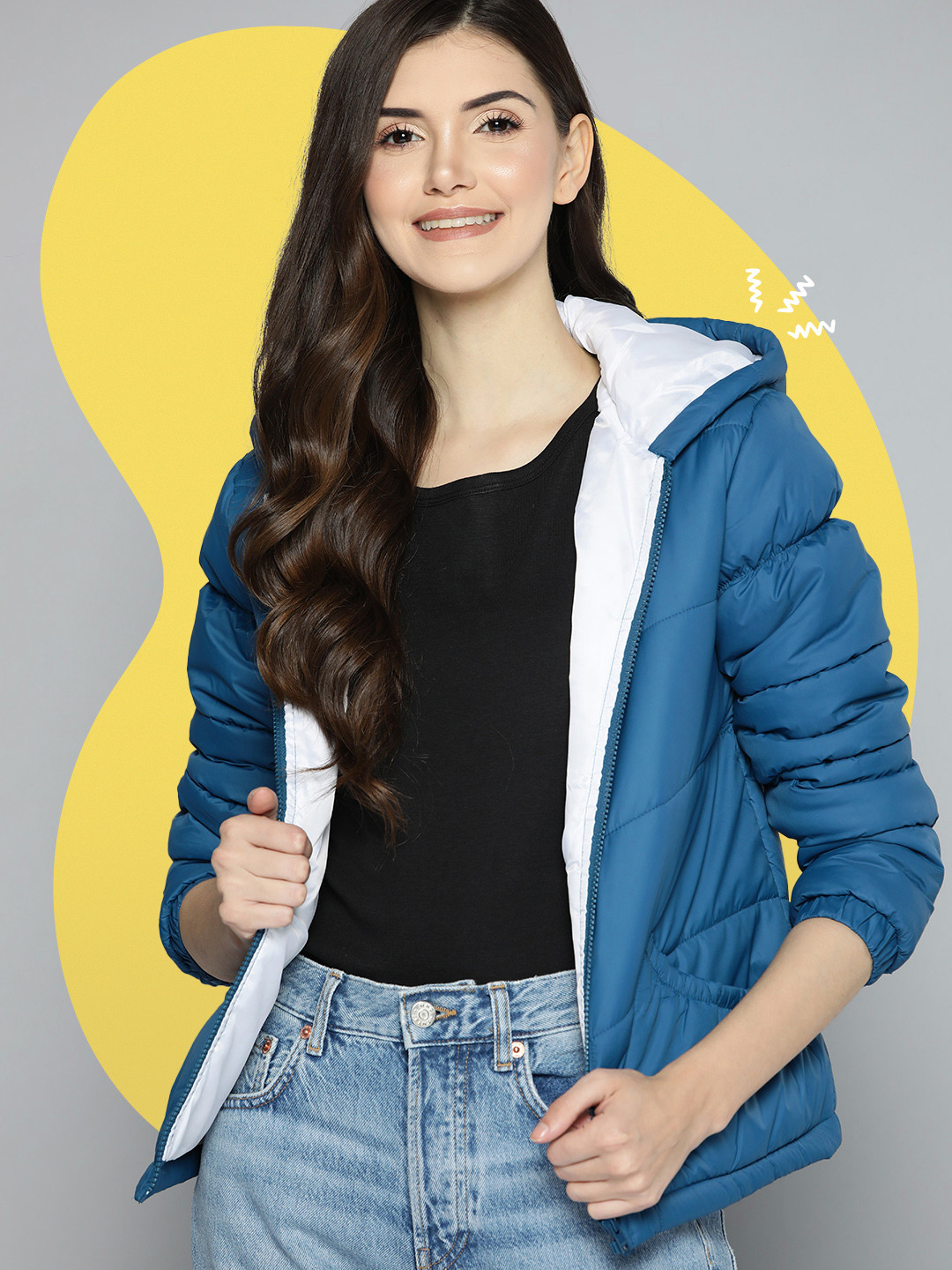 

Mast & Harbour Women Blue Solid Hooded Padded Jacket