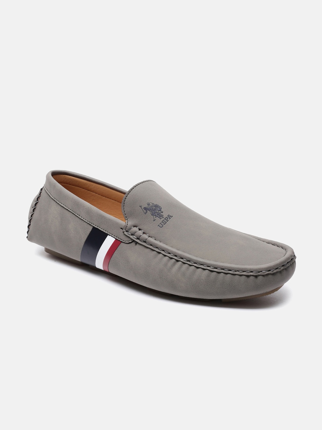 

U S Polo Assn Men Grey Striped PU Driving Shoes