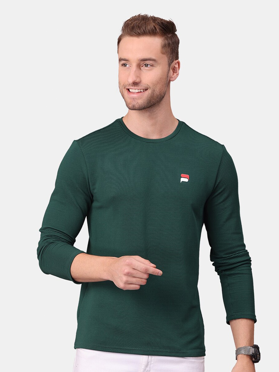 

POLONIUM Men Olive Green Dry Fit T-shirt