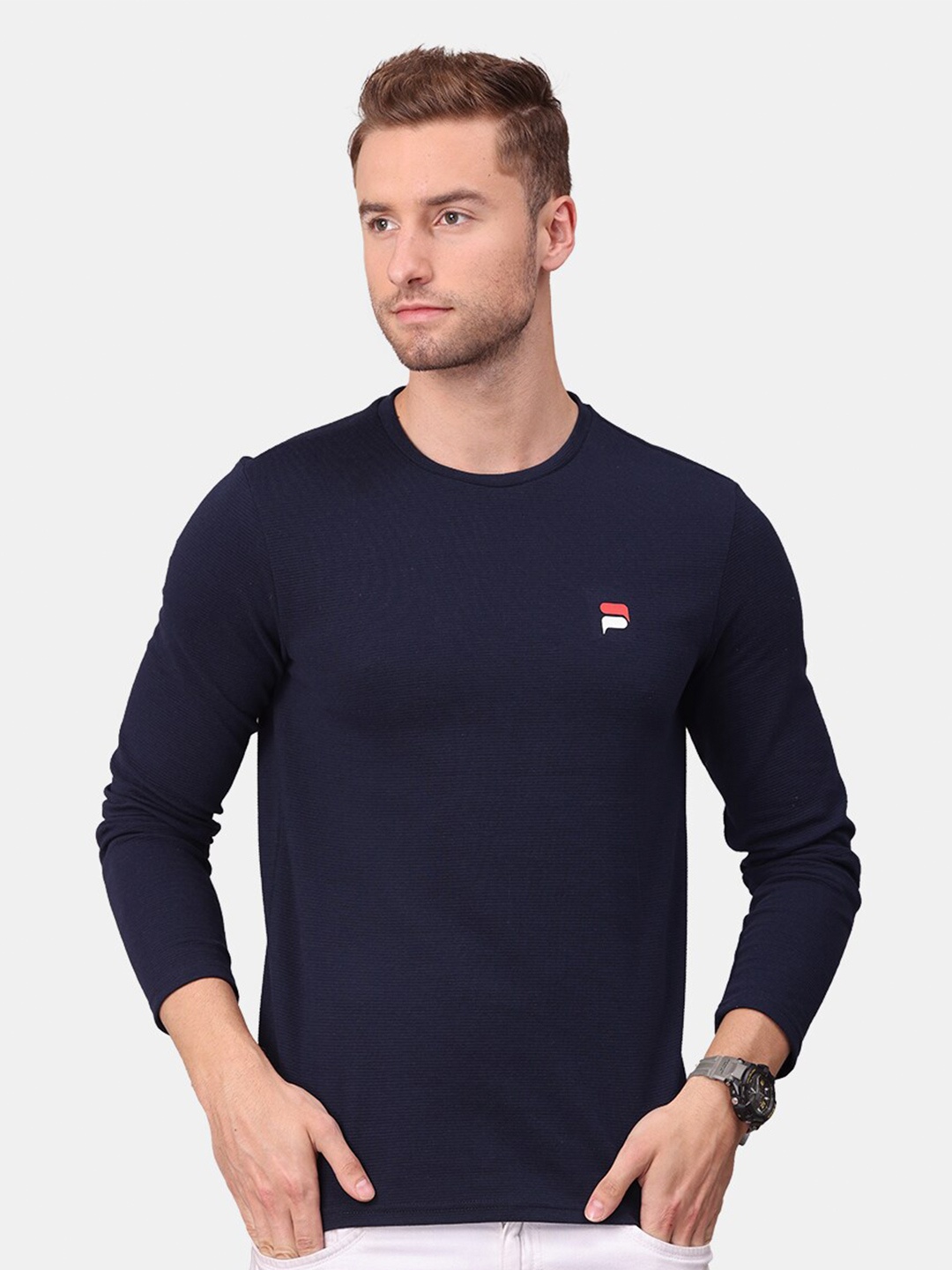 

POLONIUM Men Navy Blue Solid Dry Fit T-shirt