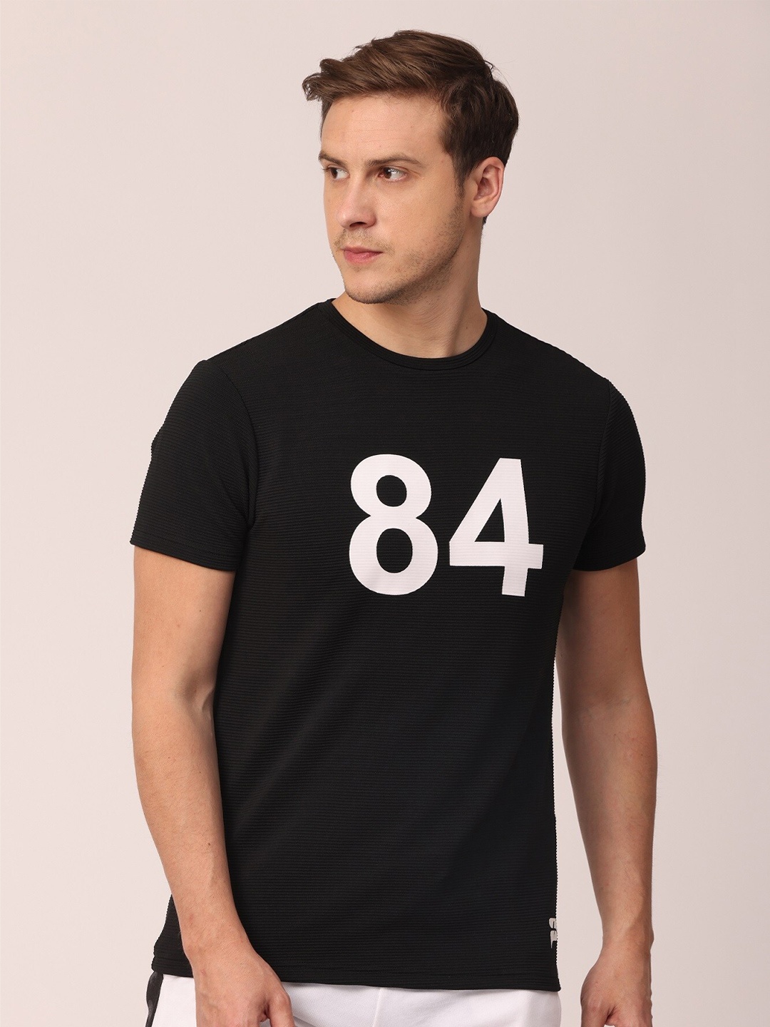 

POLONIUM Men Black Typography Printed Dry Fit T-shirt
