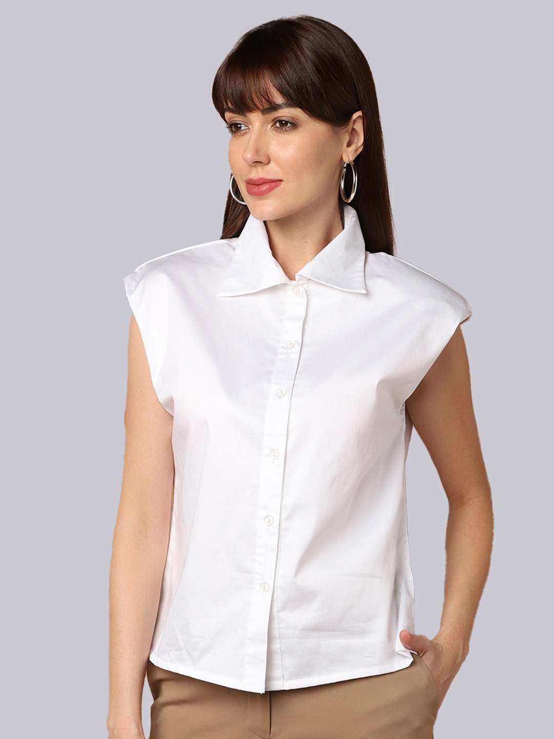 

SHABERRY Women White Slim Fit Casual Shirt