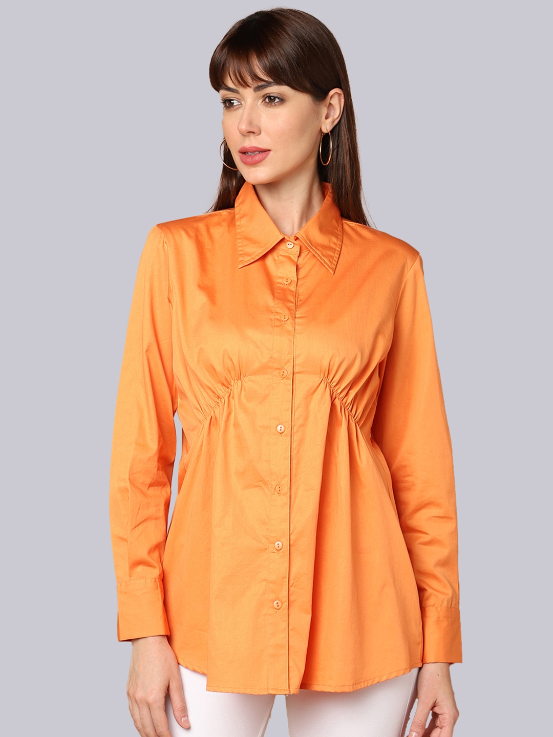 

SHABERRY Women Orange Slim Fit Casual Shirt