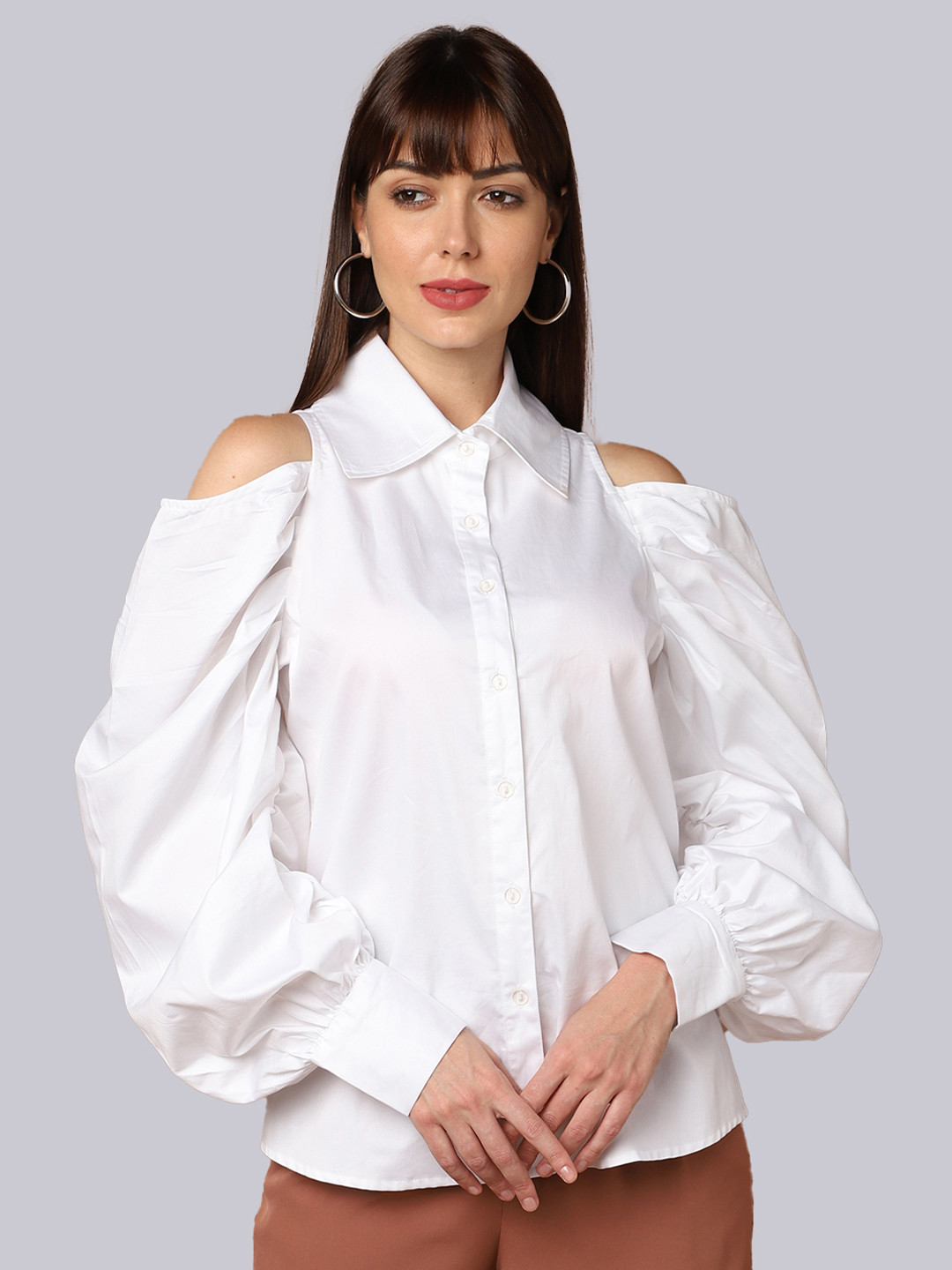 

SHABERRY Women White Slim Fit Casual Shirt