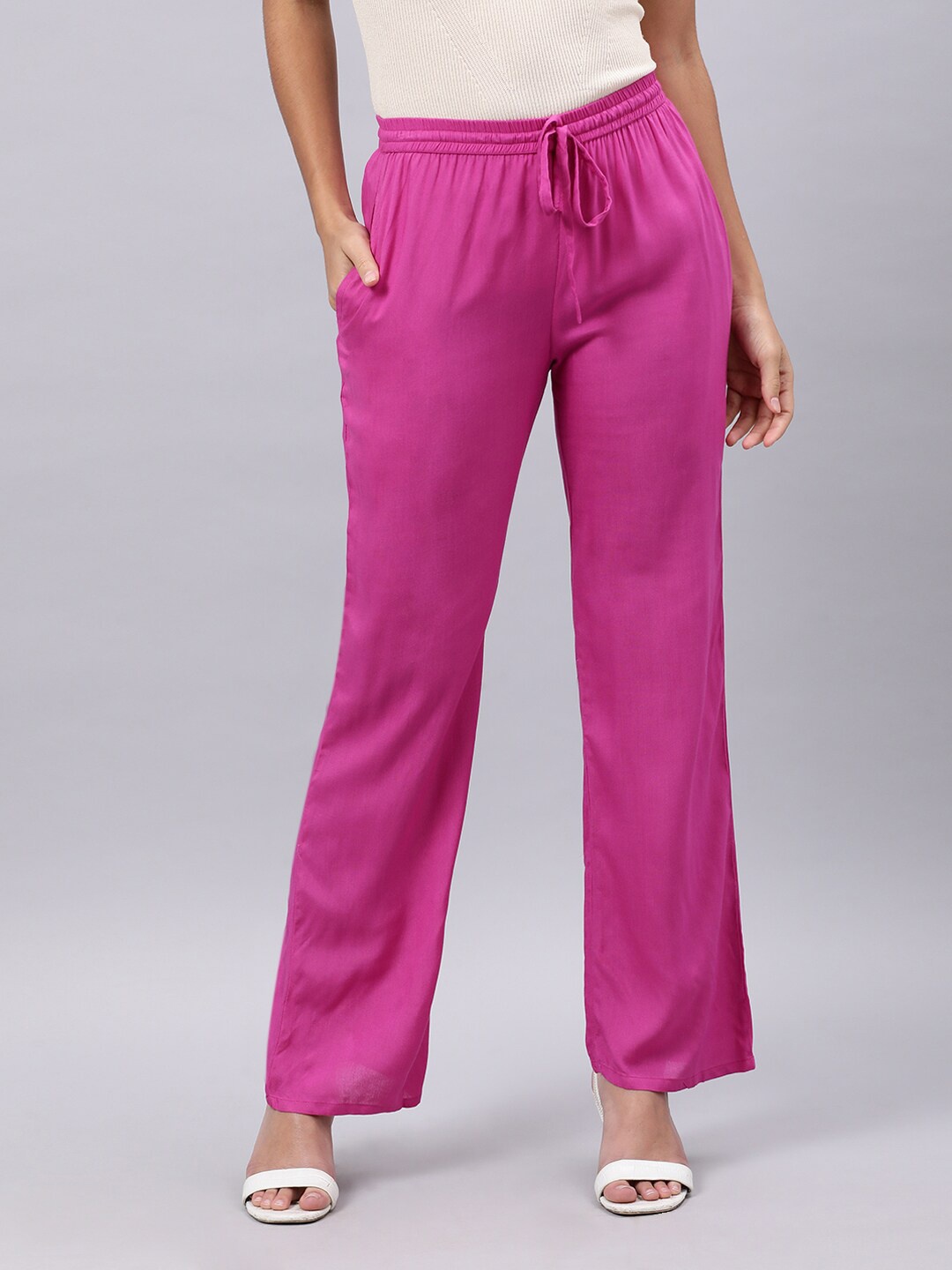 

Souchii Women Mauve Solid Liva Palazzos