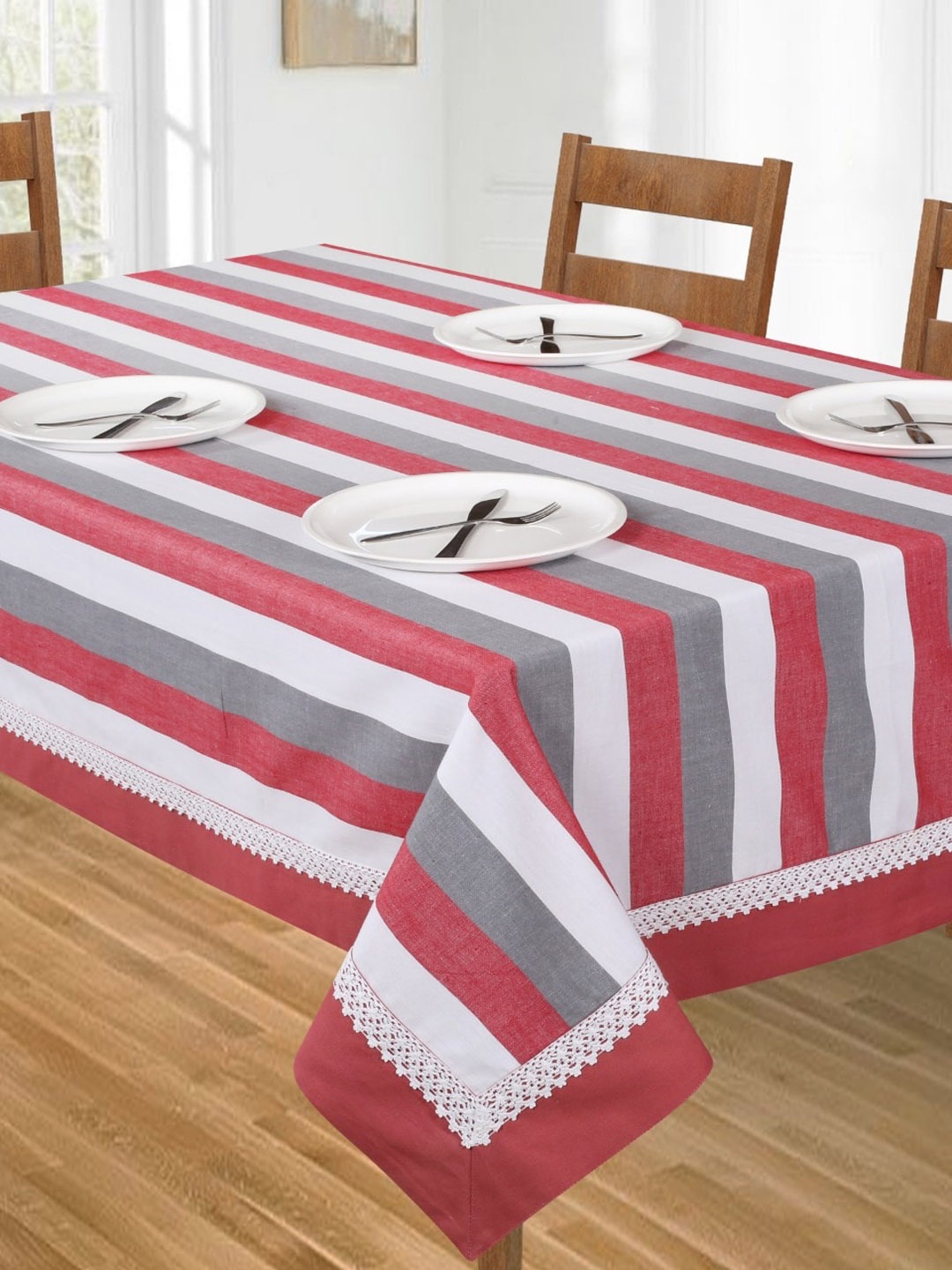 

SHADES of LIFE Multi-Colored Cotton 6-Seater Rectangle Table Cover, Red