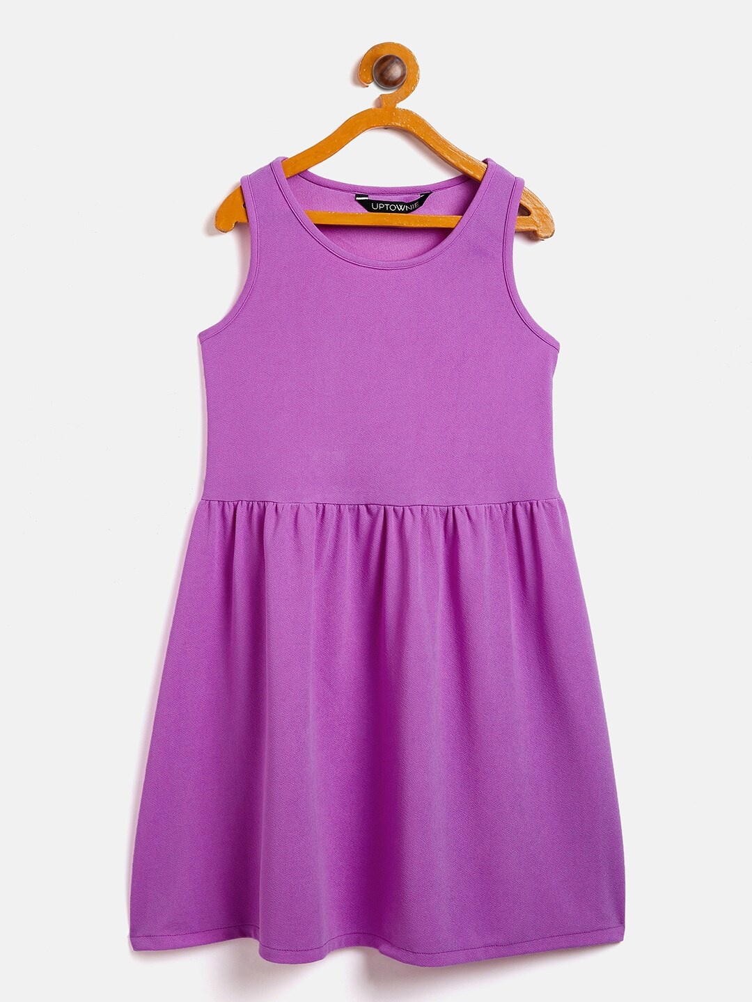 

Uptownie Lite Girls Purple solid Round neck A-line Crepe Dress