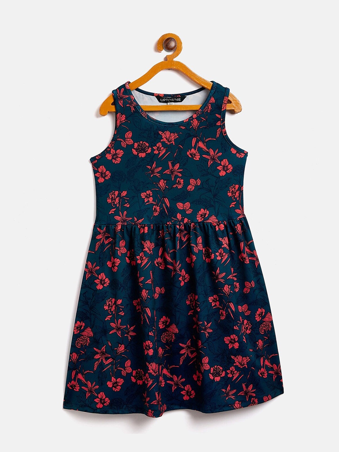 

Uptownie Lite Navy Blue Floral Crepe A-Line Dress