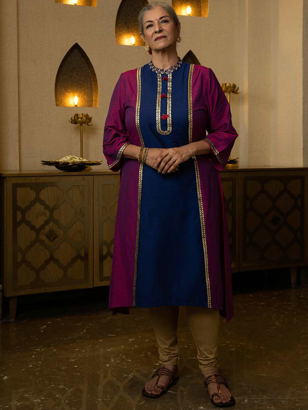 

Lakshita Women Pink & Navy Blue Embroidered Kurta