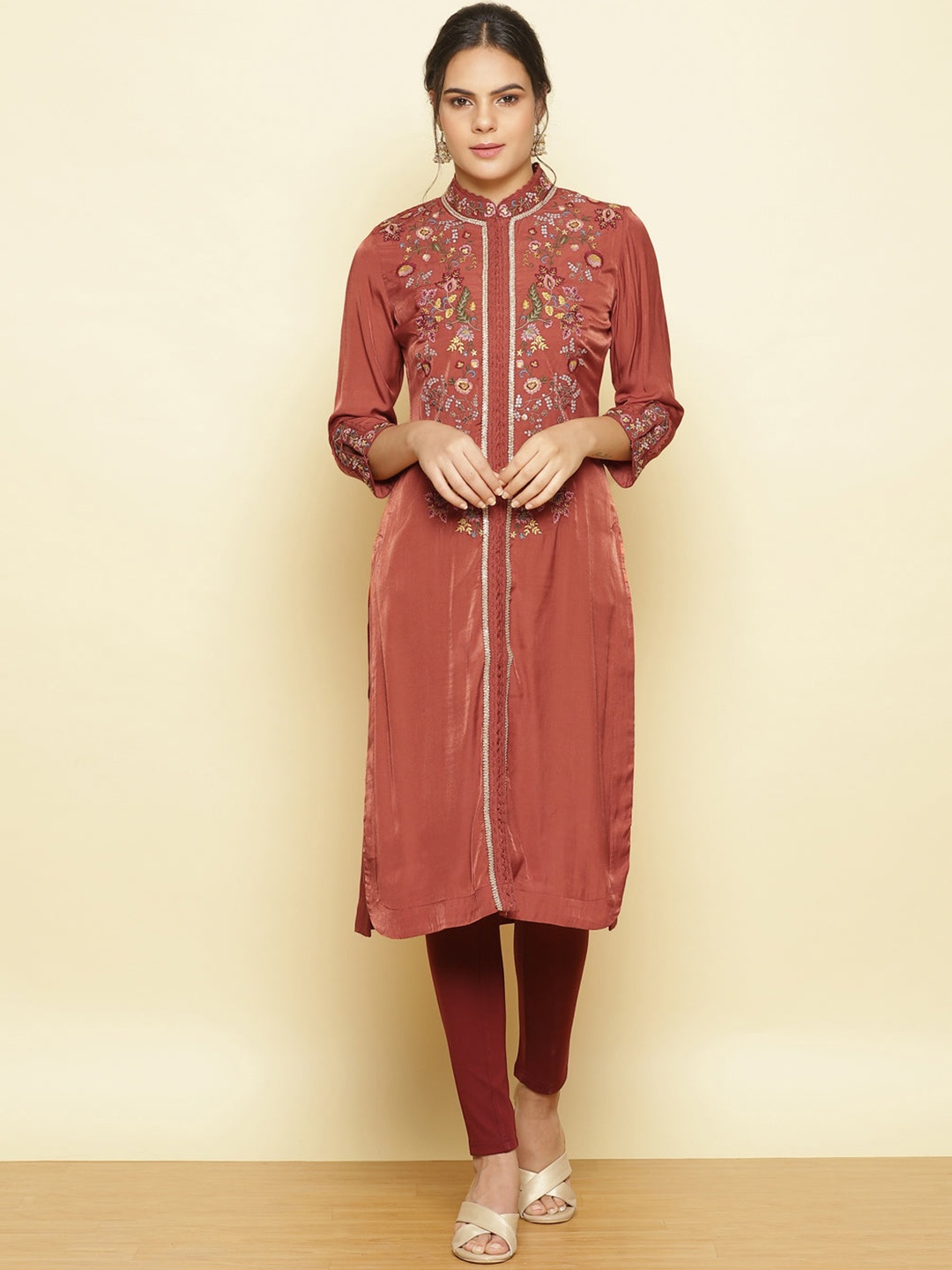 

Lakshita Women's Orange Embroidered Chikankari Kurta