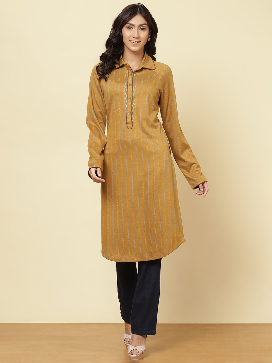 

Lakshita Women's Mustard Thread Work Pathani Kurta