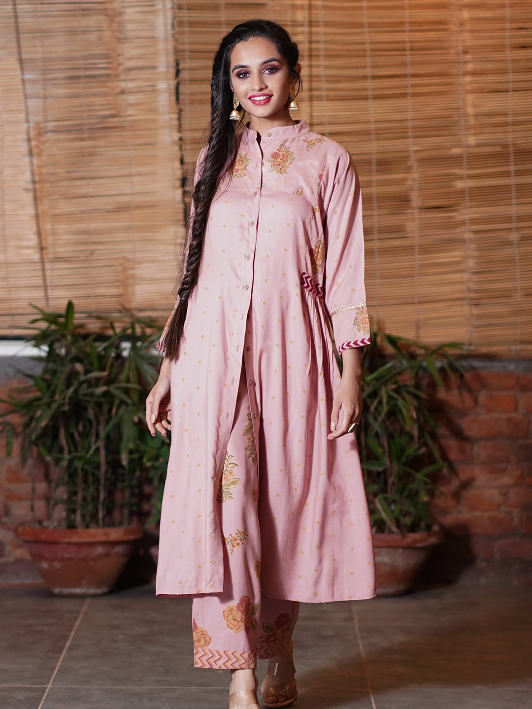 

Rustorange Women Coral Printed Kurta with Trousers