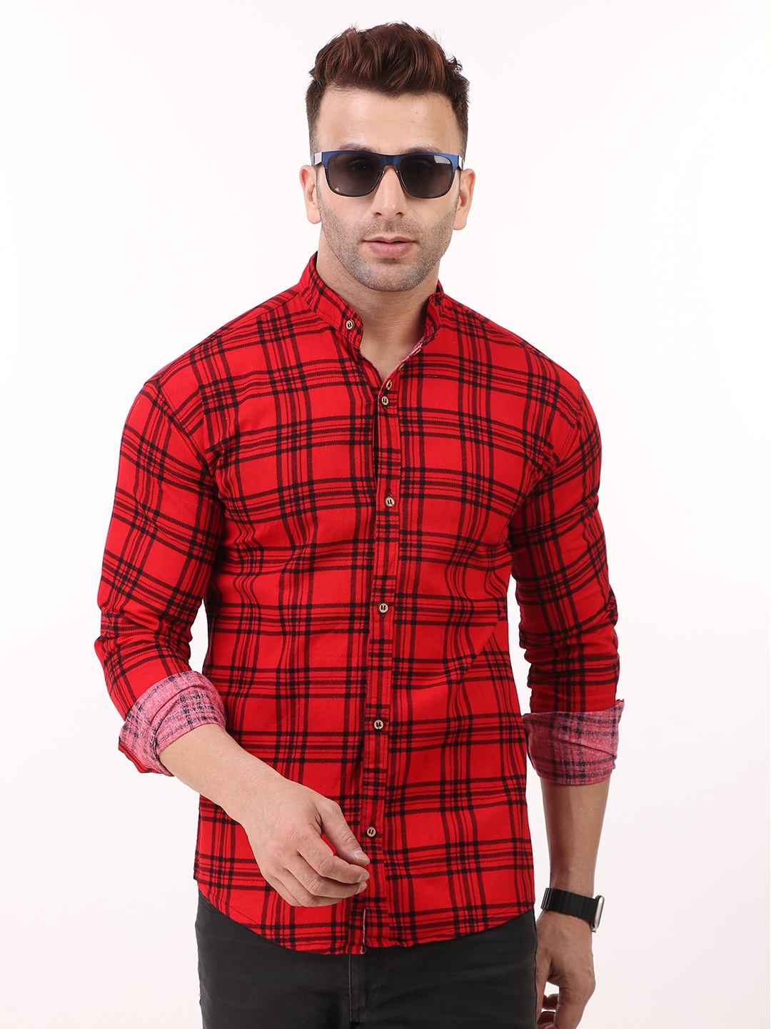 

PLUS 91 Men Red Comfort Slim Fit Tartan Checks Checked Casual Shirt