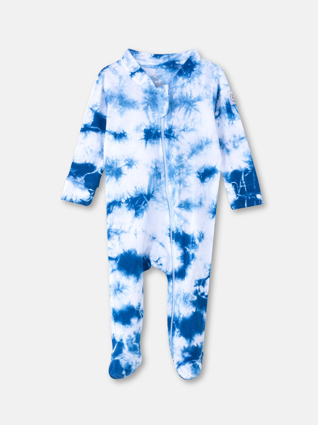 

Cuddles for Cubs Kids White & Blue Ink -Splash Tie-Dyed Pure Cotton Sleepsuit