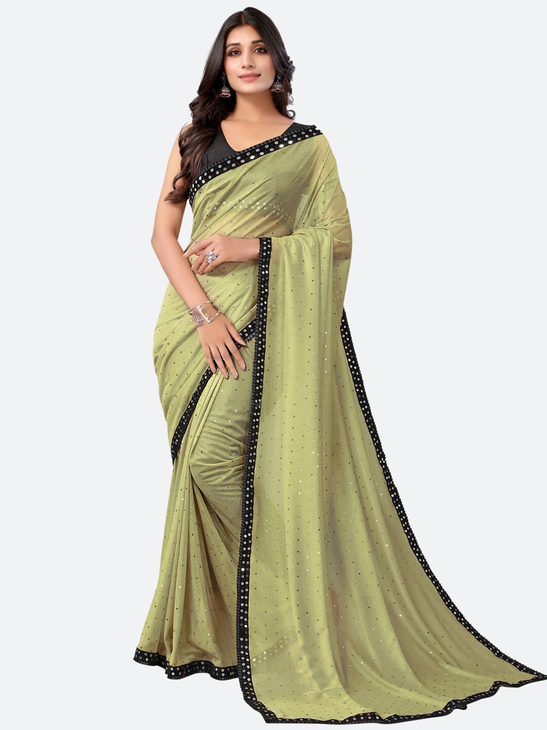 

SIRIL Olive Green & Black Ethnic Motifs Art Silk Saree