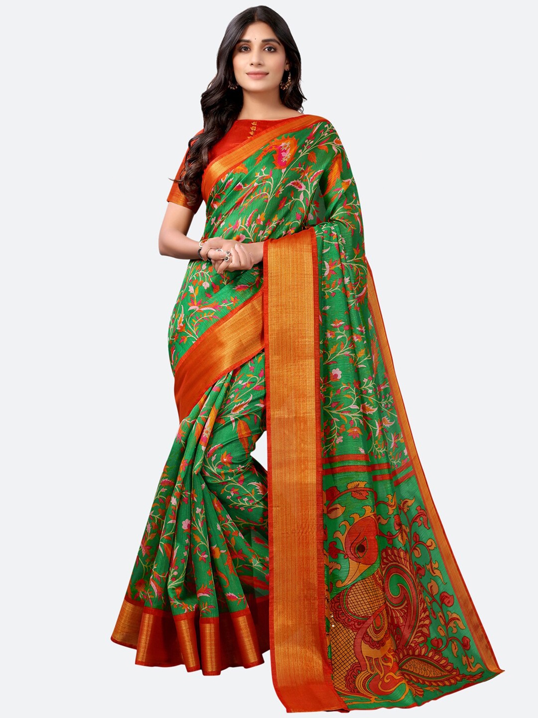 

SIRIL Green & Red Floral Zari Kota Saree