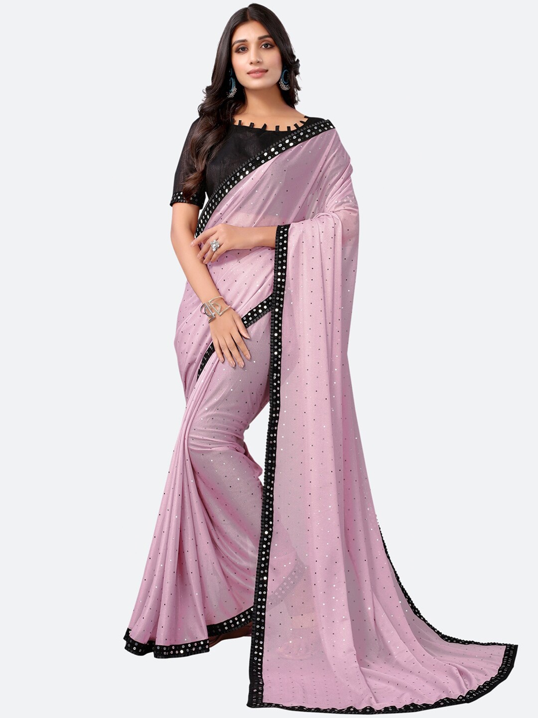 

SIRIL Purple & Black Embellished Art Silk Saree