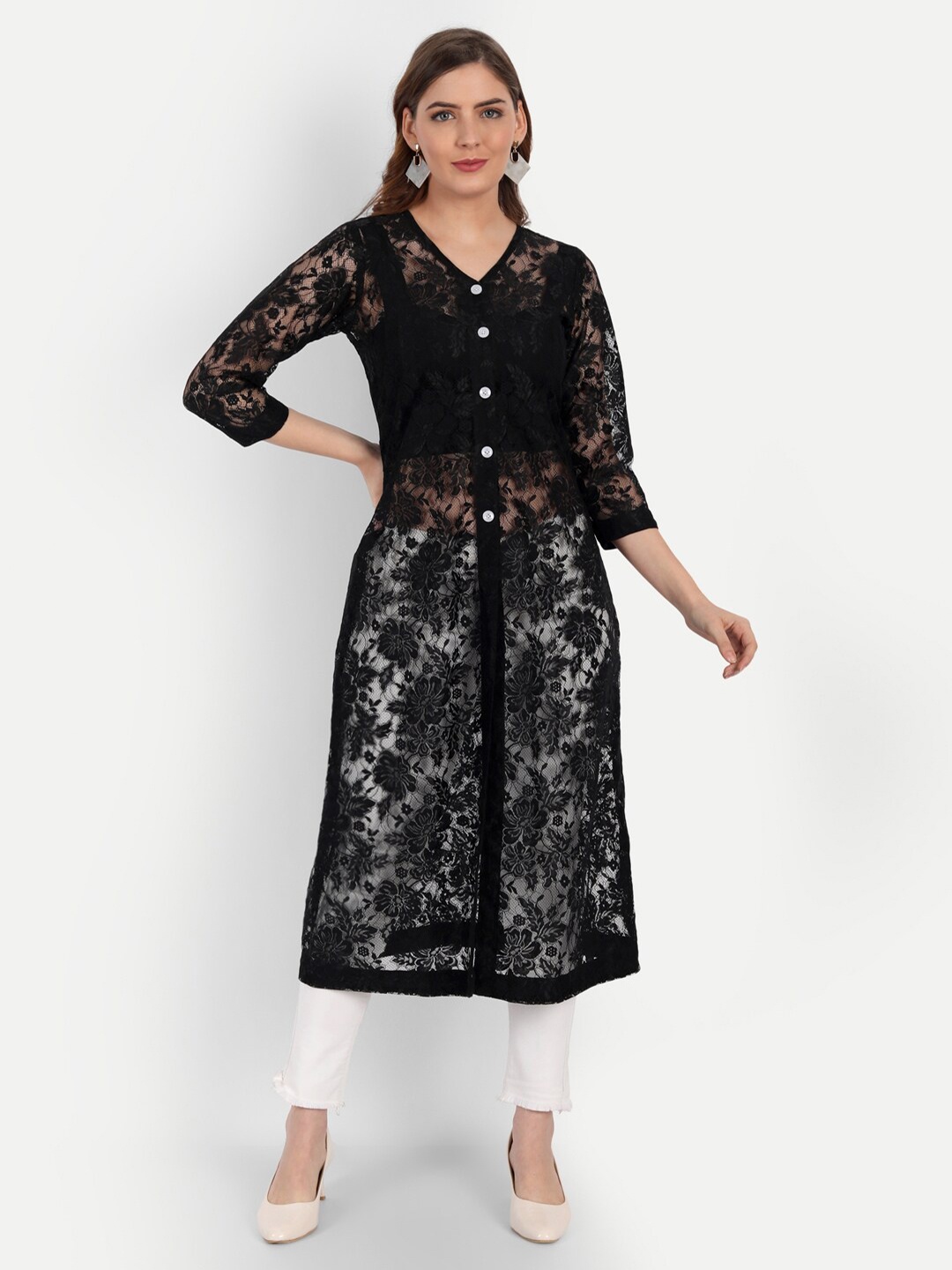 

KIROSHE BY KIRAN Women Black Longline Button Shrug