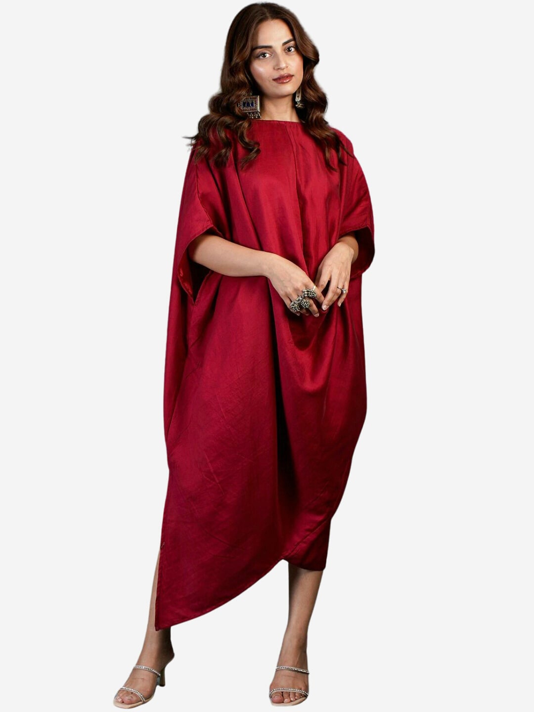

Alaya By Stage3 Women Red Chanderi Silk Kaftan Kurta