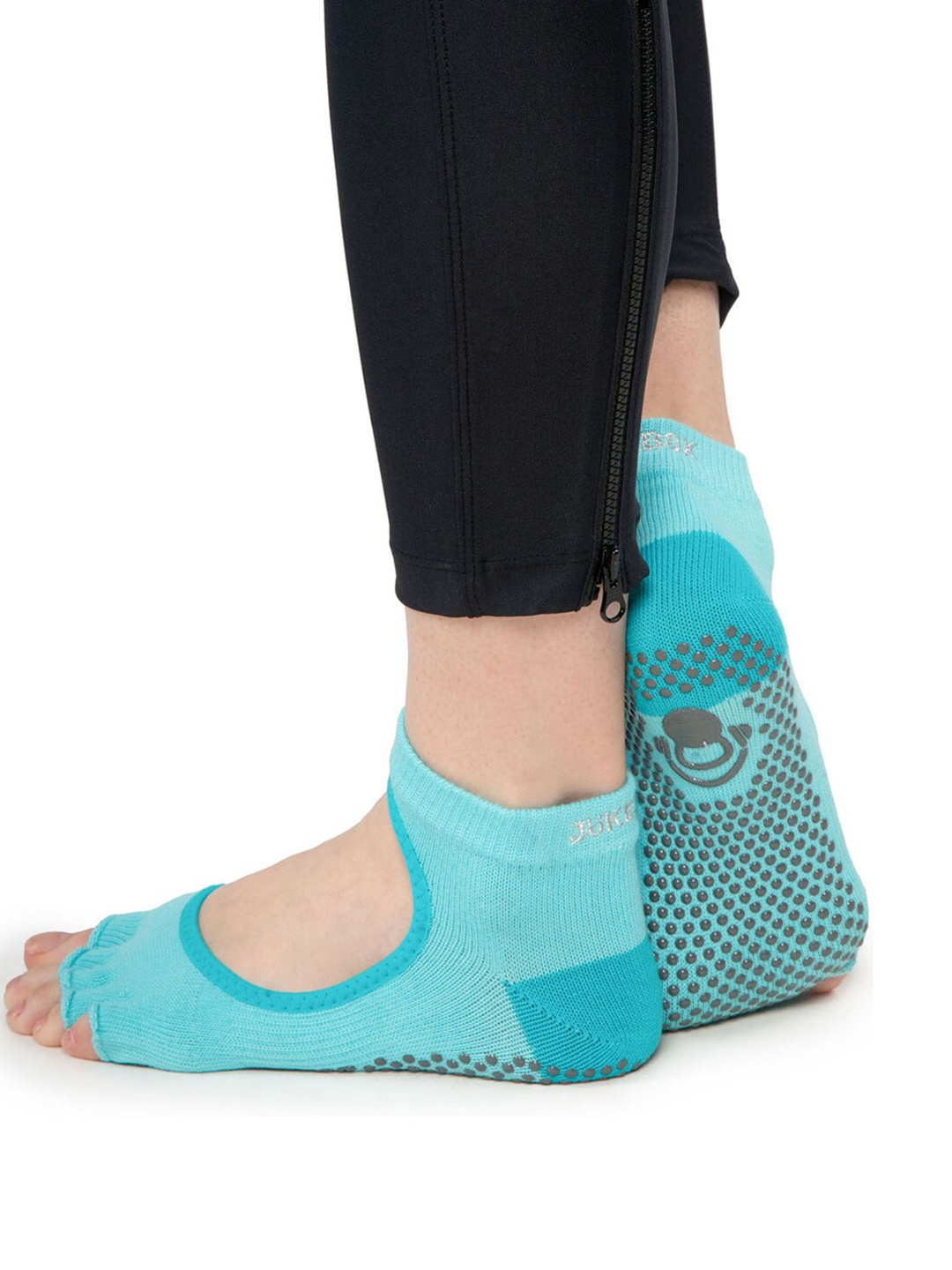 

Wearjukebox Blue Solid Ankle Length Cut Out Half Toe Socks