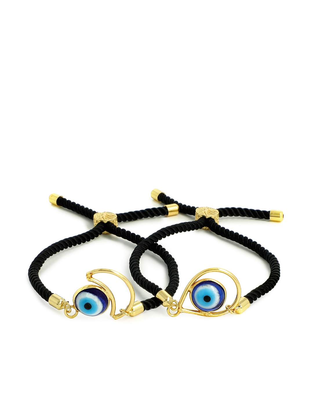 

EL REGALO Unisex Pack Of 2 Black Gold-Plated Bangle-Style Bracelet