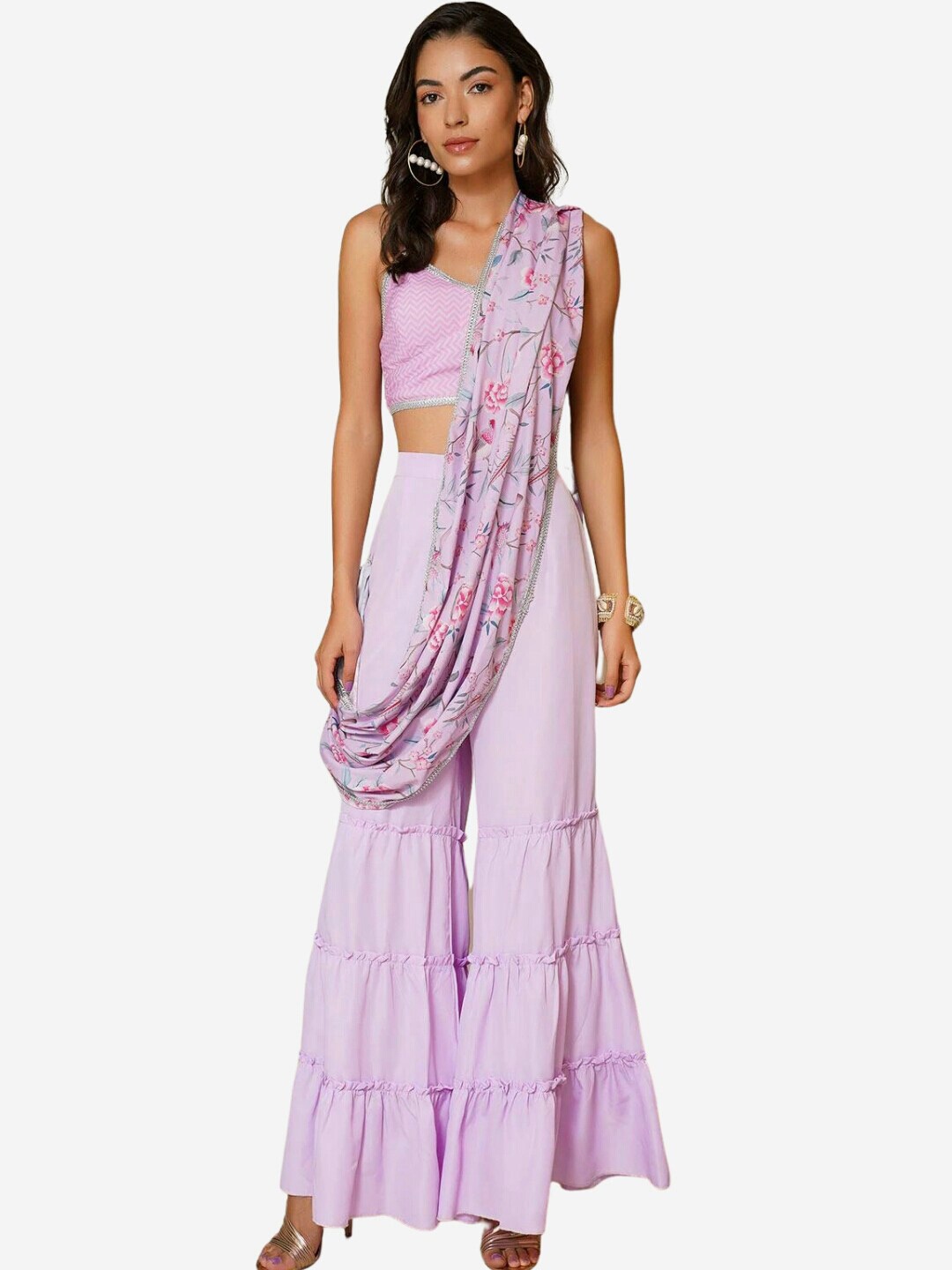 

Alaya By Stage3 Women Purple & Pink Floral Palazzo Saree