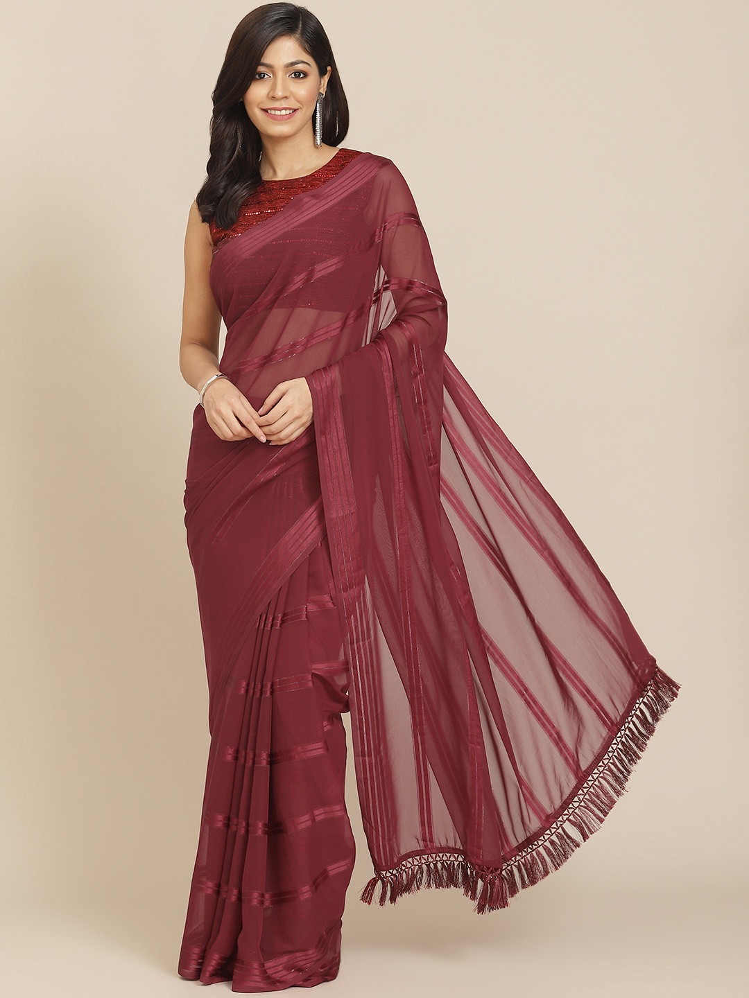 

Tikhi Imli Pink Striped Saree