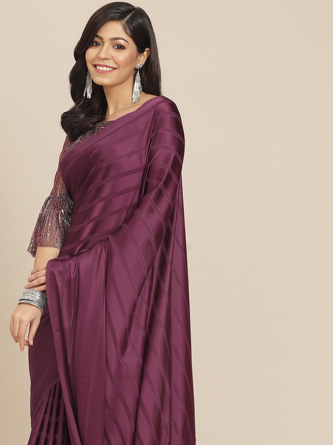 

Tikhi Imli Magenta Striped Saree