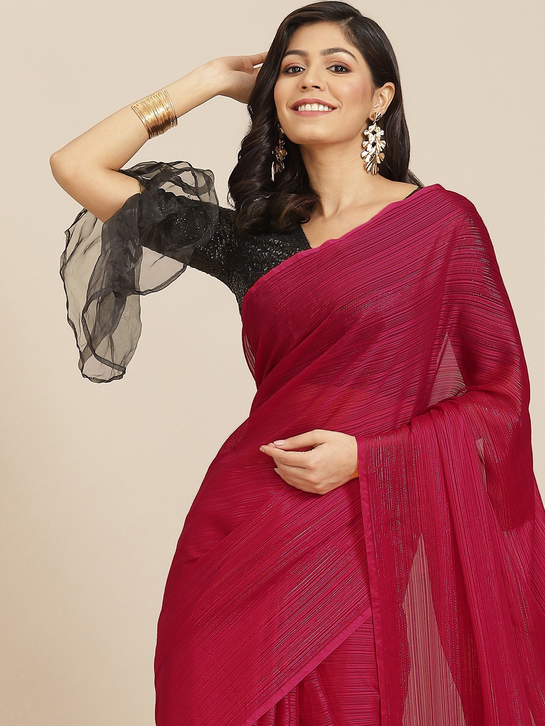 

Tikhi Imli Pink Striped Saree
