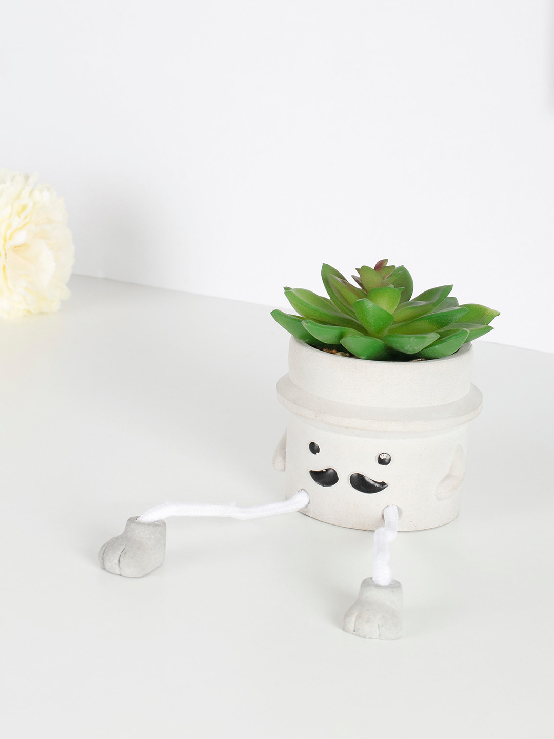 

HomeTown Green & White Moustache Man Printed Bonsai Artificial Plants With Pot