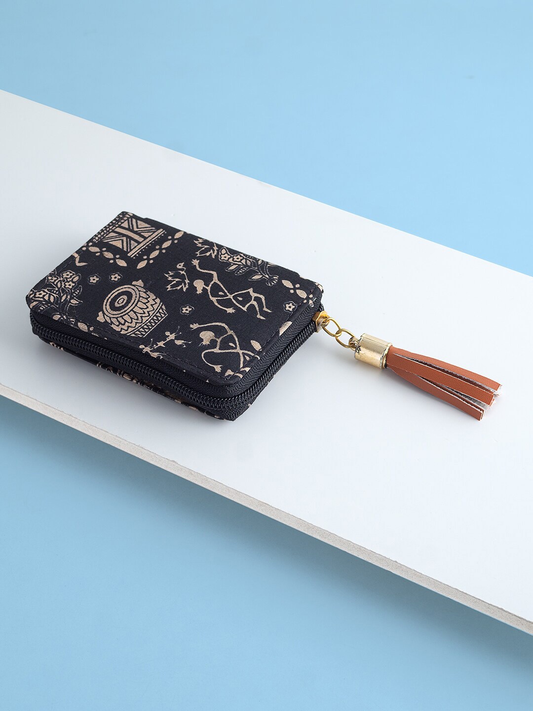 

Golden Peacock Women Black Ethnic Motifs Printed Zip Detail Zip Around Wallet