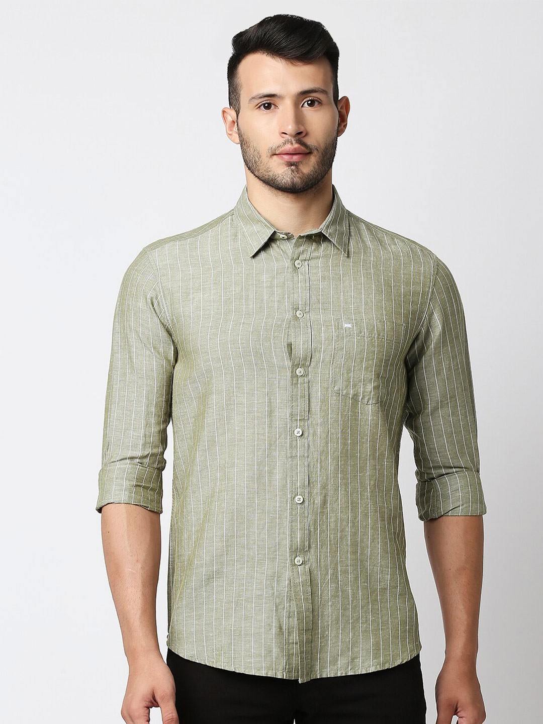 

Basics Men Olive Green Slim Fit Casual Shirt