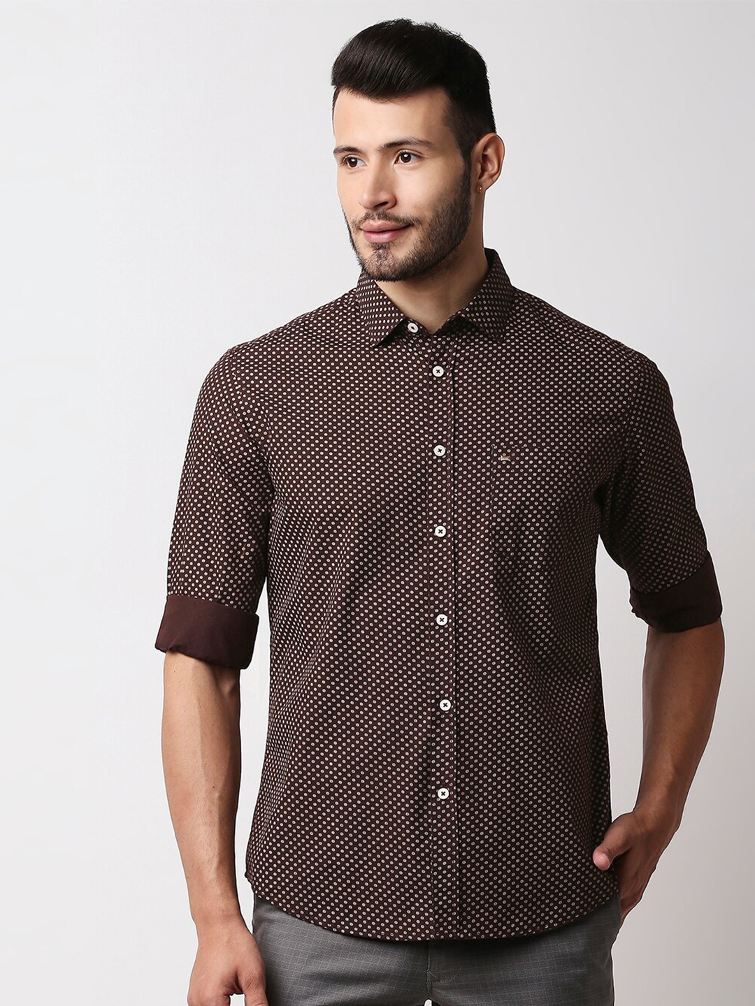 

Basics Men Brown Slim Fit Printed Casual Shirt