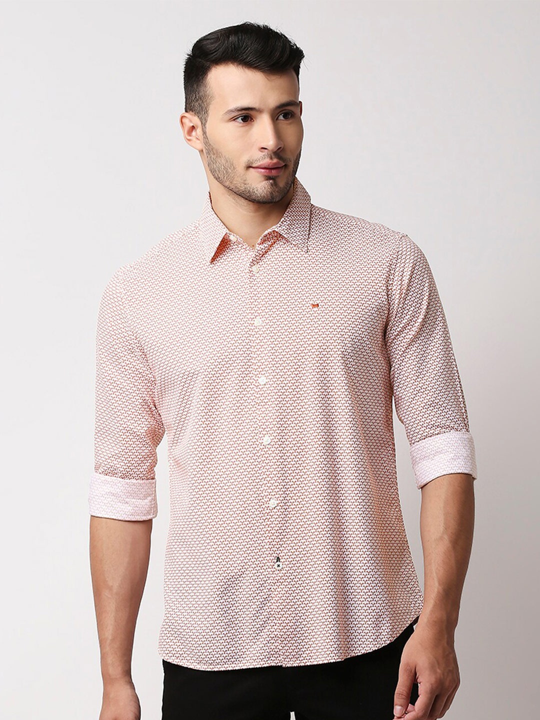 

Basics Men Orange Slim Fit Printed Casual Shirt