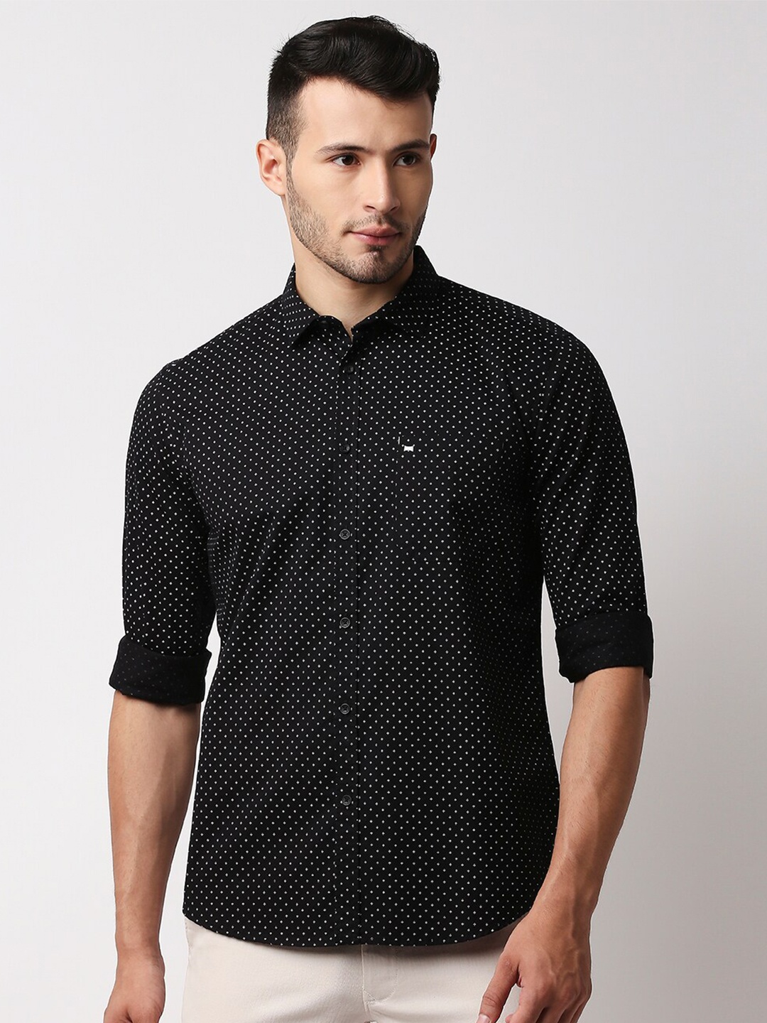 

Basics Men Black Slim Fit Printed Casual Shirt