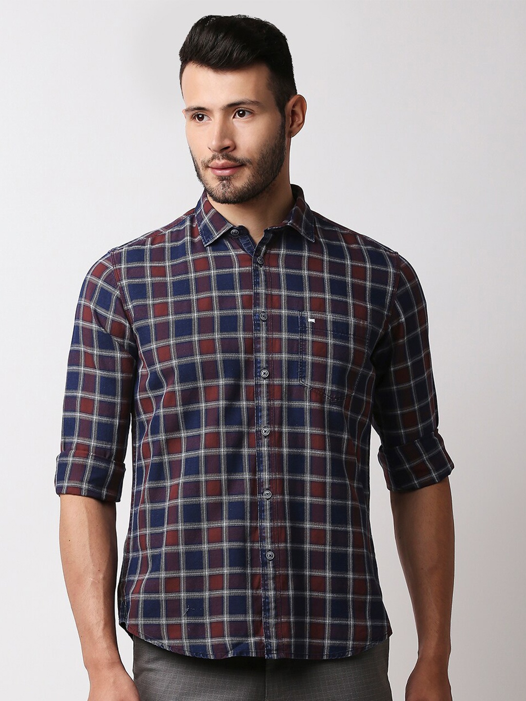 

Basics Men Maroon Slim Fit Checked Casual Shirt