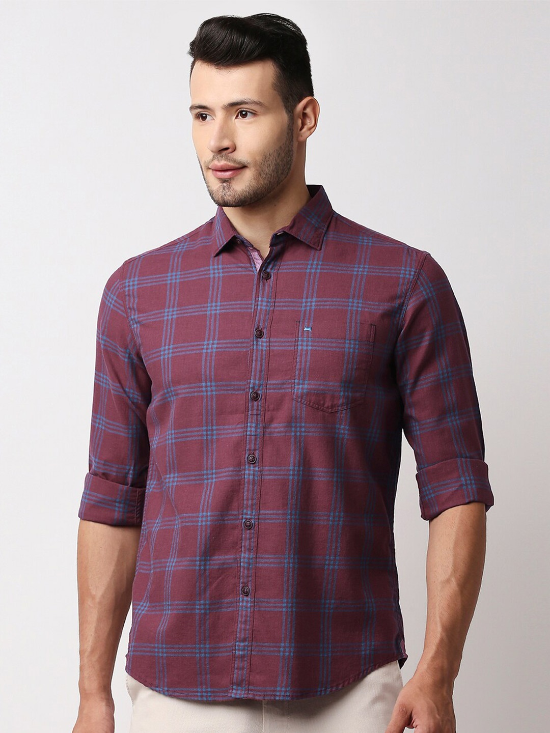 

Basics Men Red Slim Fit Checked Casual Shirt