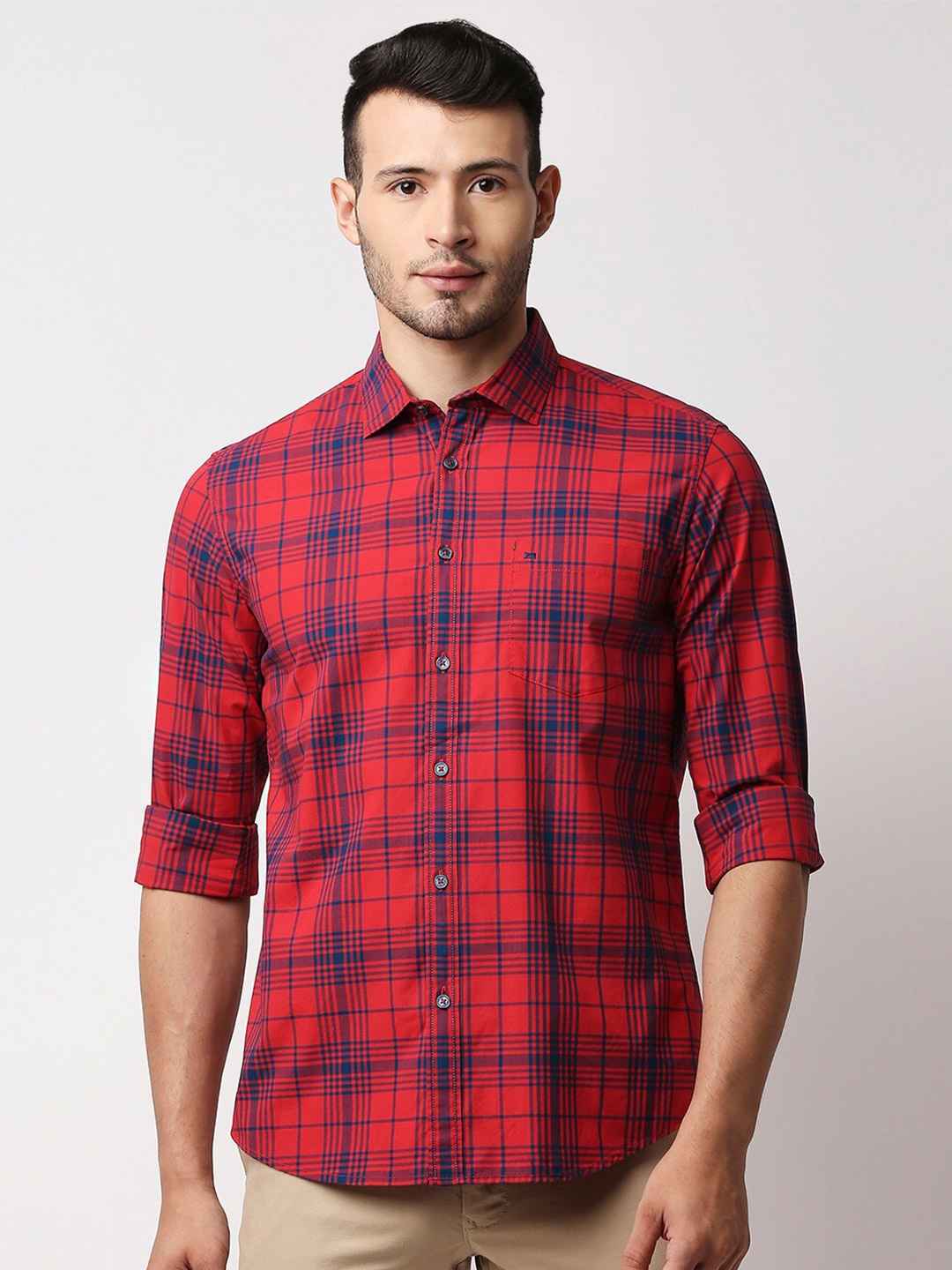 

Basics Men Red Slim Fit Tartan Checks Checked Casual Shirt