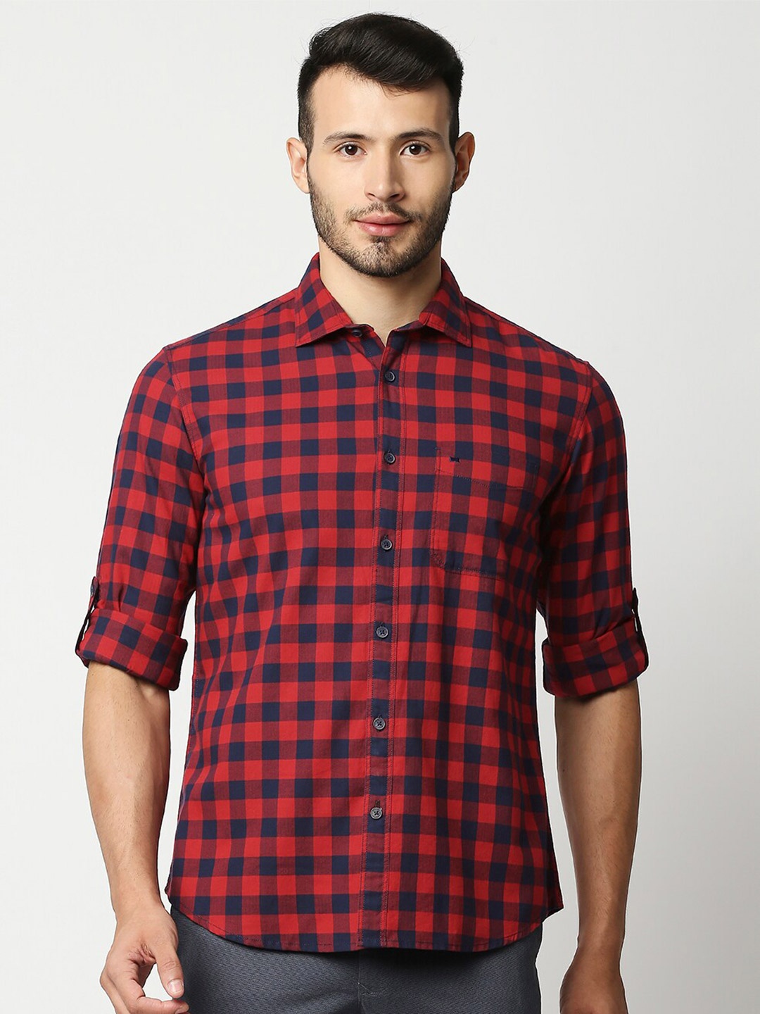 

Basics Men Red Slim Fit Buffalo Checks Checked Casual Shirt
