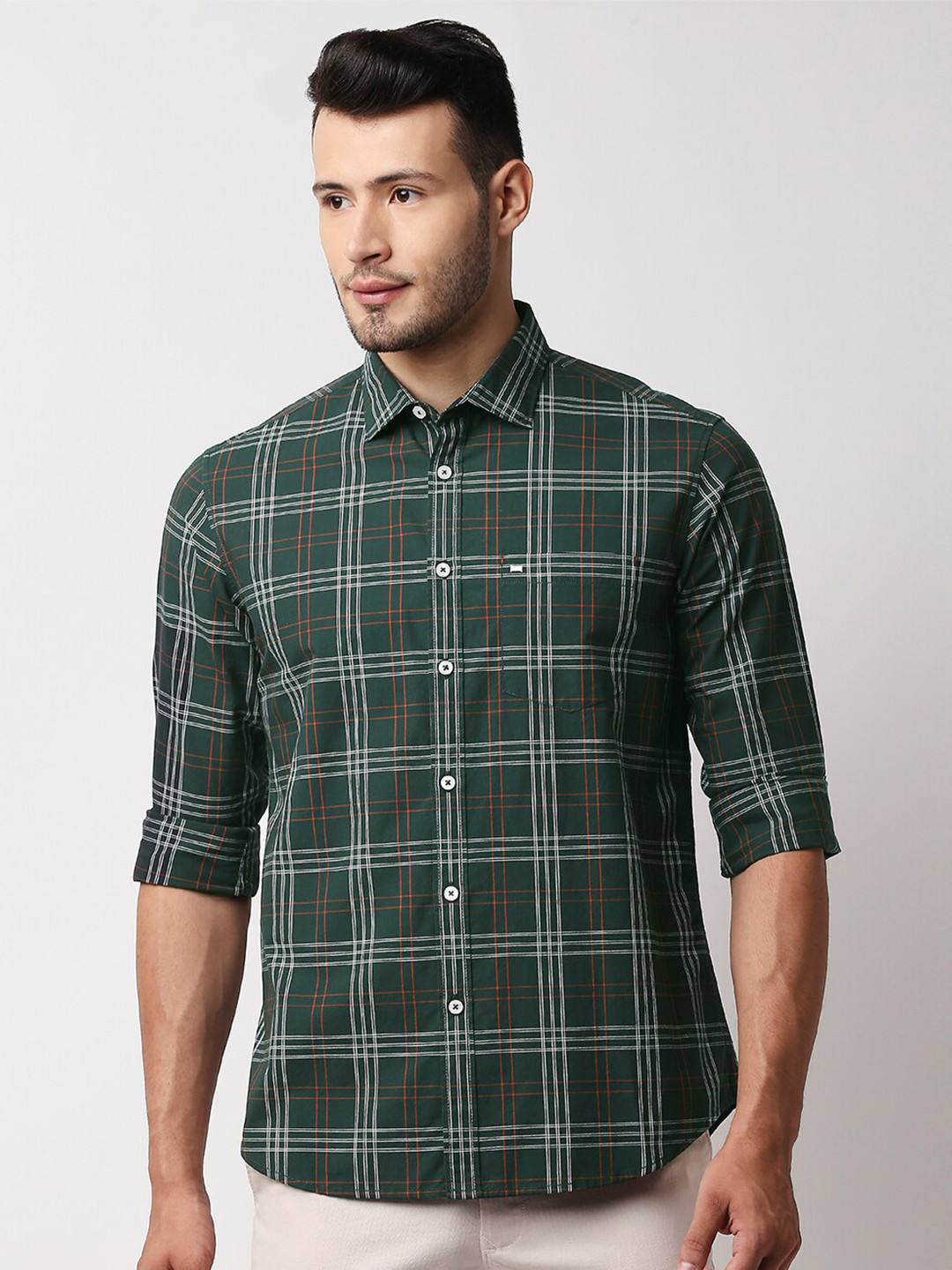 

Basics Men Green Slim Fit Tartan Checks Checked Casual Shirt